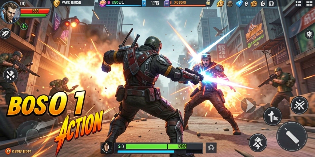 Gameplay BOS01 yang penuh aksi dan seru selama pertarungan.