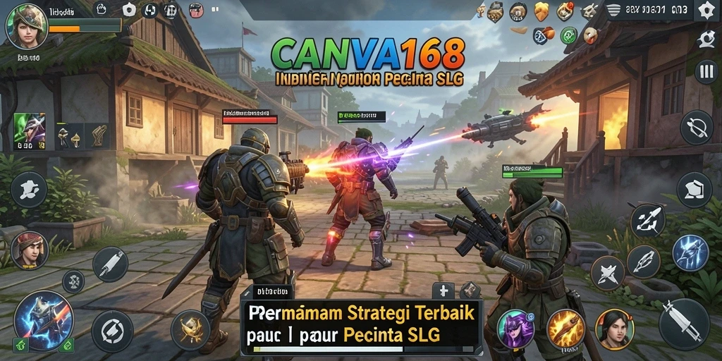 Screenshot gameplay CANVA168 menampilkan aksi pertempuran seru dan pembangunan strategi.