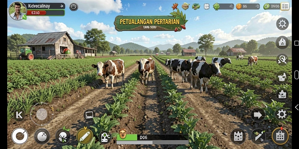 Tampilan gameplay D06 dengan suasana pertanian yang menawan.