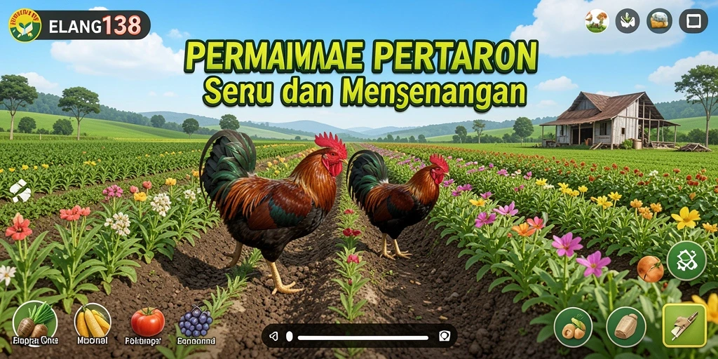 Tampilan gameplay ELANG138 dengan aktivitas pertanian seru dan hewan peliharaan.