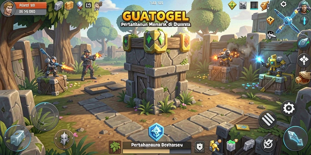 Tampilan gameplay GUATOGEL yang menegangkan di arena Tower Defense.