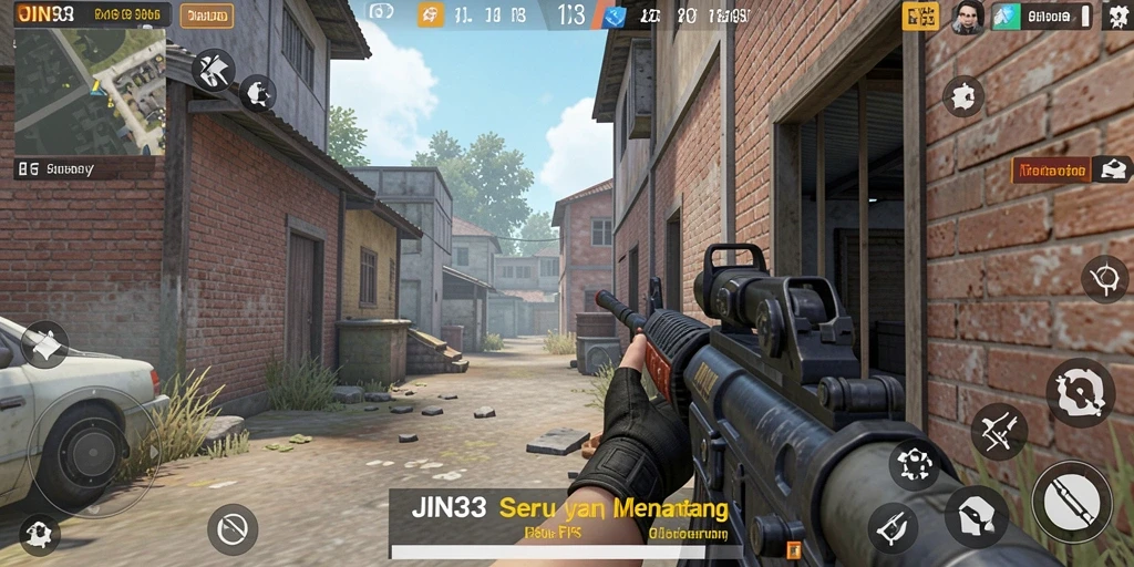 Tangkapan layar JIN33 menunjukkan aksi tembak-menembak yang mendebarkan dalam gameplay FPS.