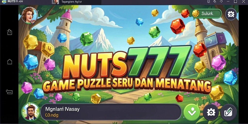 Screenshot NUTS777 menampilkan gameplay puzzle yang menarik dan penuh warna.