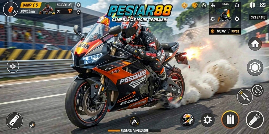 Gameplay menegangkan dari PESIAR88 dengan motor cepat dan sirkuit yang menantang.